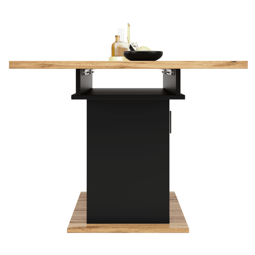 Mesa de jantar retrátil - em MDF - com arrumação - Preto e Natural Mesa de jantar retrátil - em MDF - com arrumação - Preto e Natural