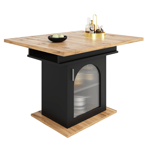 Mesa de jantar retrátil - em MDF - com arrumação - Preto e Natural Mesa de jantar retrátil - em MDF - com arrumação - Preto e Natural