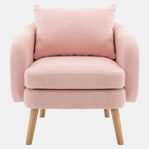 Cadeirão de pelúcia com almofada grossa - pernas de madeira maciça - Rosa