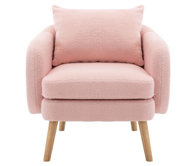 Sillón de felpa con cojín grueso - patas de madera maciza - rosa