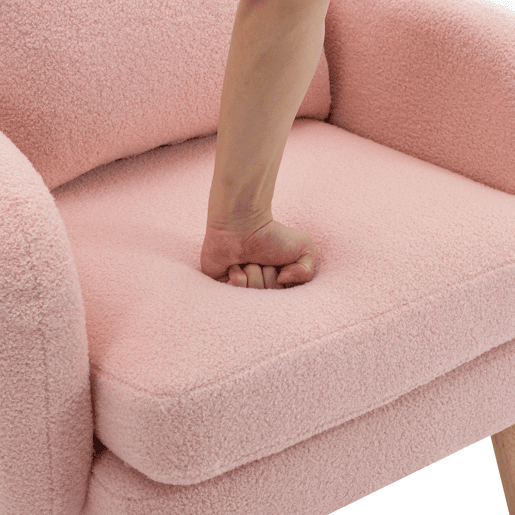 Cadeirão de pelúcia com almofada grossa - pernas de madeira maciça - Rosa