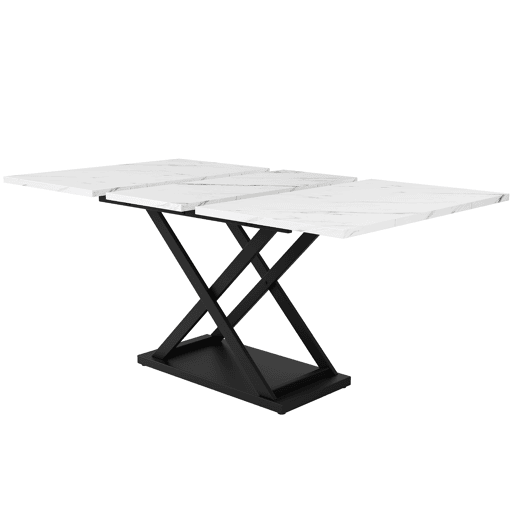 Mesa de jantar retrátil - MDF e metal - tampo com efeito mármore - Branco