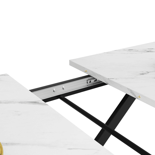 Mesa de jantar retrátil - MDF e metal - tampo com efeito mármore - Branco