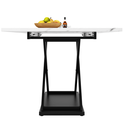 Mesa de jantar retrátil - MDF e metal - tampo com efeito mármore - Branco