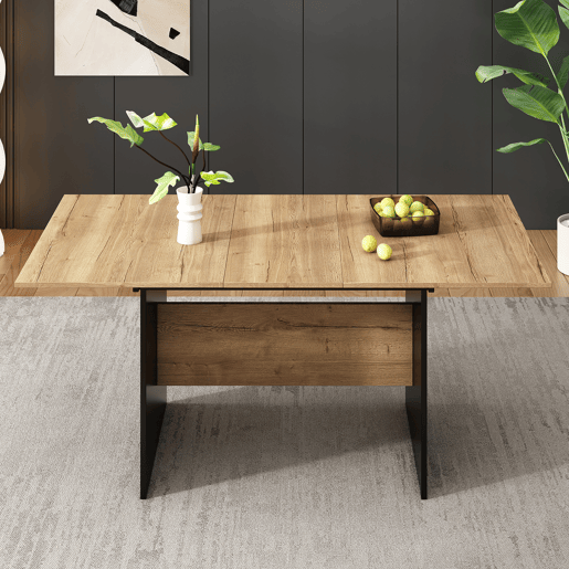 Mesa de jantar extensível para 4 a 6 pessoas - em MDF - Castanho