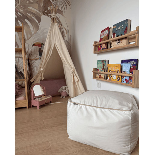 Pufe DAREYN Veludo Creme claro 50 cm 50 cm 30 cm