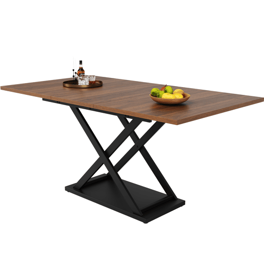 Mesa de jantar retrátil - MDF e metal - tampo com efeito de grão de madeira - Castanho