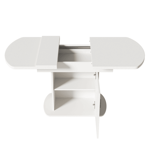 Mesa de jantar oval retrátil - com espaço de arrumação e pega dourada - Branca
