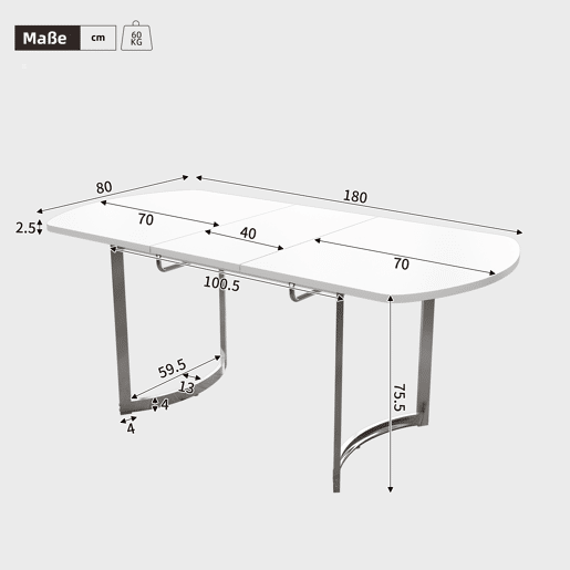 Mesa de jantar extensível para 4 a 6 pessoas em MDF - 140180 x 80 cm - Branco