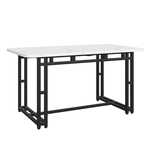Mesa de jantar - tampo em mármore - pés em metal preto - 120x70cm - Preto e branco