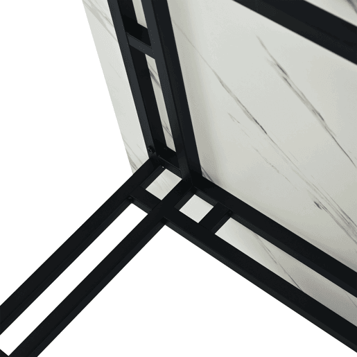 Mesa de jantar - tampo em mármore - pés em metal preto - 120x70cm - Preto e branco