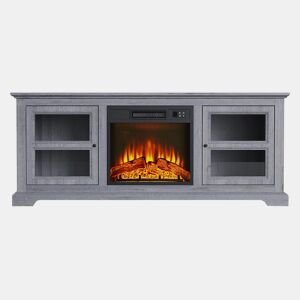 Aparador com lareira eléctrica com acabamento em carvalho cinzento. Com dois armários com porta.