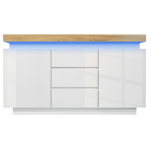 Cómoda com LED - 3 gavetas e 2 portas com prateleiras reguláveis - Branco Cómoda com LED - 3 gavetas e 2 portas com prateleiras reguláveis - Branco