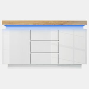 Cómoda com LED - 3 gavetas e 2 portas com prateleiras reguláveis - Branco