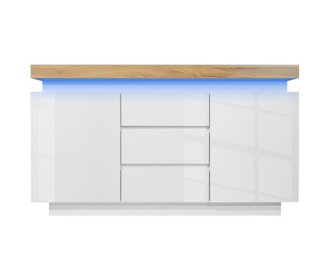 Cómoda con led - 3 cajones y 2 puertas con estantes regulables - blanco