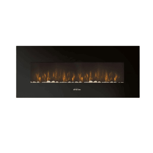 Lareira eléctrica de baixo consumo 2000W. Design panorâmico em vidro temperado preto e painel frontal curvo com sistema LED lateral e traseiro. Possui painel de controlo e controlo remoto com termóstato regulável. Não encastrável.