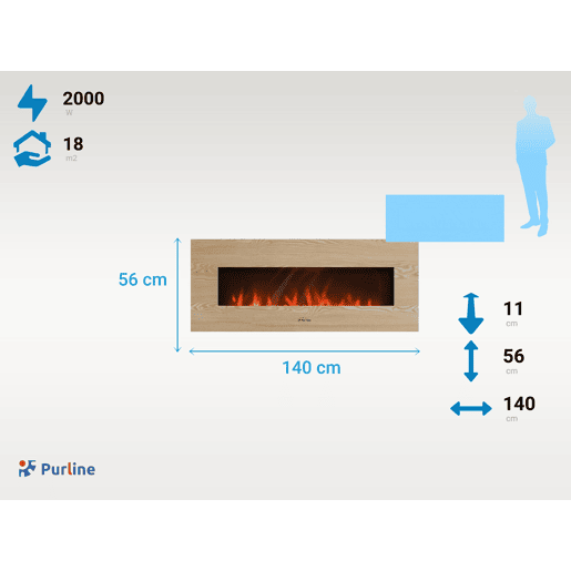 Lareira eléctrica de encastrar 2000W NON com frente plana Madeira MDF