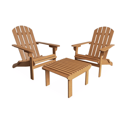 Poltrona de madeira com apoio para os pés, set de 2, Adirondack Salamanca x2 + mesaapoio de pernas, Madeira, 69x139.2x90 cm