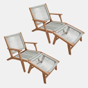 Cadeira de jardim em madeira e corda com apoio para os pés, set de 2, Cuzco x2, Taupe, 66.5x81x71 cm