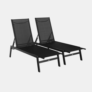 Transat de aço multi posições, set de 2, Flora, Preto, 155x59x106 cm