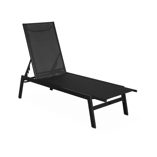Transat de aço multi posições, set de 2, Flora, Preto, 155x59x106 cm