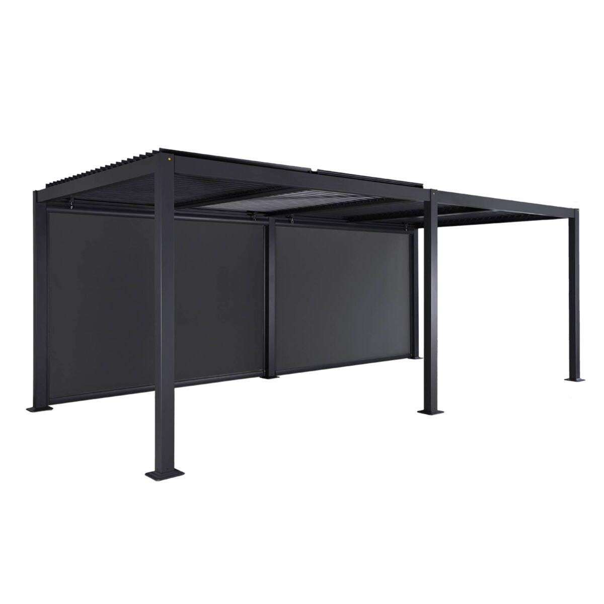 Pérgola bioclimática de aluminio y acero 3x6m con 2 toldos de 3m antracita - 574x272x231 cm