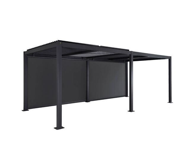 Pérgola bioclimática de aluminio y acero 3x6m con 2 toldos de 3m antracita - 574x272x231 cm