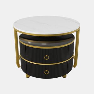 Conjunto de 2 mesas de centro com 2 gavetas - tampo com design em mármore - dourado e preto