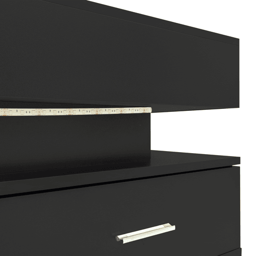 Mesa de centro regulável em altura com LED - 2 gavetas - Controlada por APP - Preto