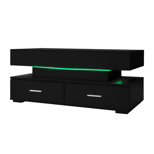 Mesa de centro regulável em altura com LED - 2 gavetas - Controlada por APP - Preto