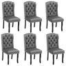 Conjunto de 6 cadeiras de veludo com pernas de carvalho - decoradas com rebites - Cinzento