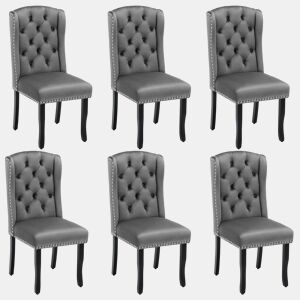 Conjunto de 6 cadeiras de veludo com pernas de carvalho - decoradas com rebites - Cinzento