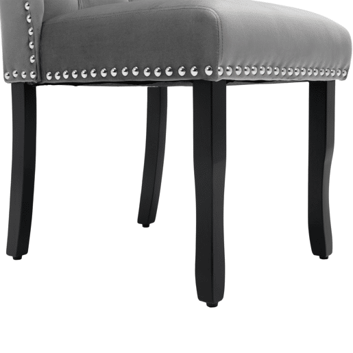 Conjunto de 6 cadeiras de veludo com pernas de carvalho - decoradas com rebites - Cinzento