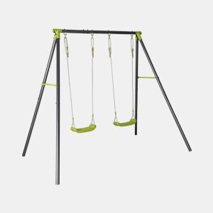 Pórtico de balançoio duplo em metal, Bise, Noir et vert, 217x153x195 cm