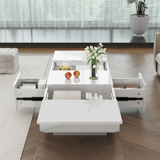 Mesa de centro - 2 gavetas e 2 cómodas - aglomerado de partículas - Branco Mesa de centro - 2 gavetas e 2 cómodas - aglomerado de partículas - Branco