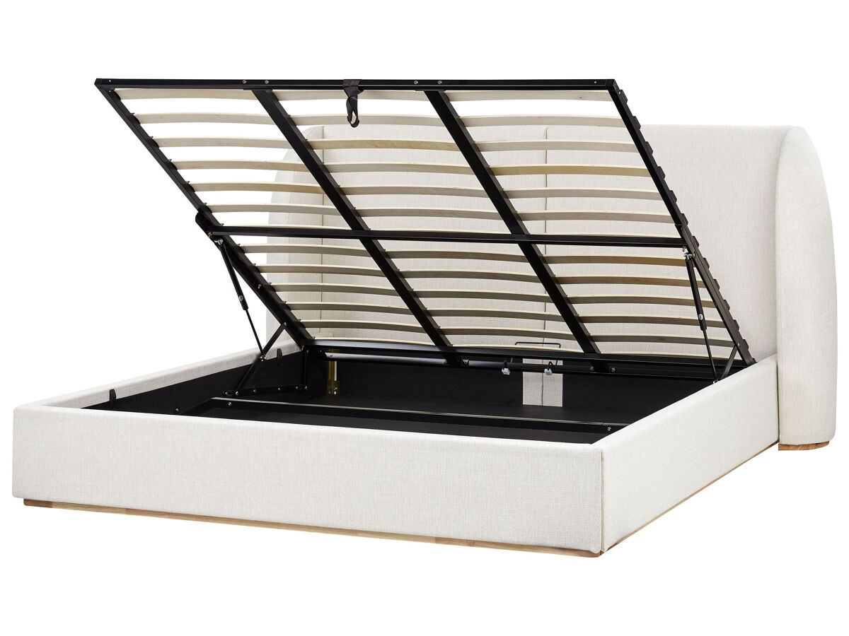 Beliani Cama con almacenaje Poliéster MONESTIER 224x220 Crema