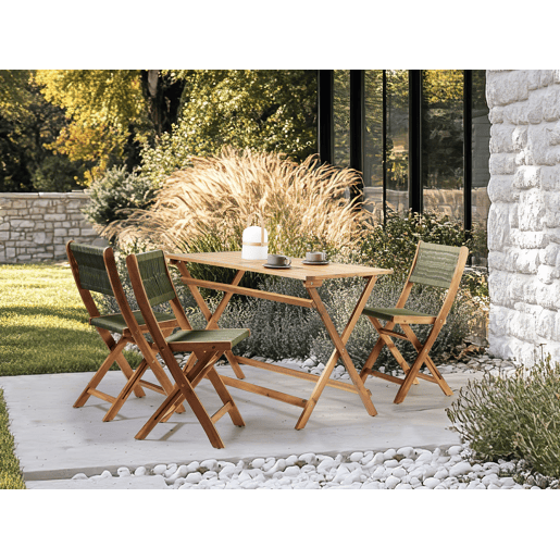 Conjunto de refeições de jardim 4 lugares PROSSEDI Madeira de acácia Verde Conjunto de refeições de jardim 4 lugares PROSSEDI Madeira de acácia Verde