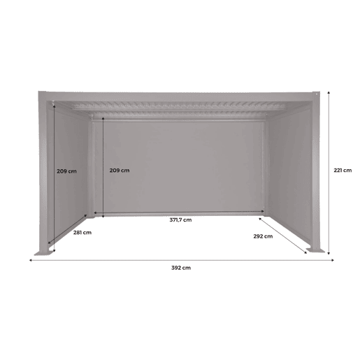 Pérgola bioclimática 3x4m de alumínio + 2 toldos 3m + toldo 4m, Palace 3x4m + acessórios, Antracite, 392x292x224 cm Pérgola bioclimática 3x4m de alumínio + 2 toldos 3m + toldo 4m, Palace 3x4m + acessórios, Antracite, 392x292x224 cm