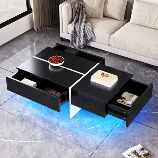 Mesa de centro - com sistema de iluminação LED controlado por aplicações - Preto