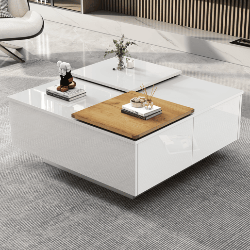 Mesa de centro quadrada 75x75x33,5cm - com 4 gavetas - Branco