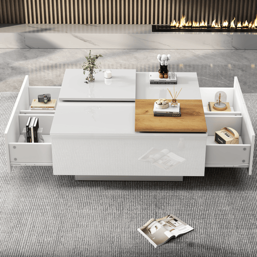 Mesa de centro quadrada 75x75x33,5cm - com 4 gavetas - Branco