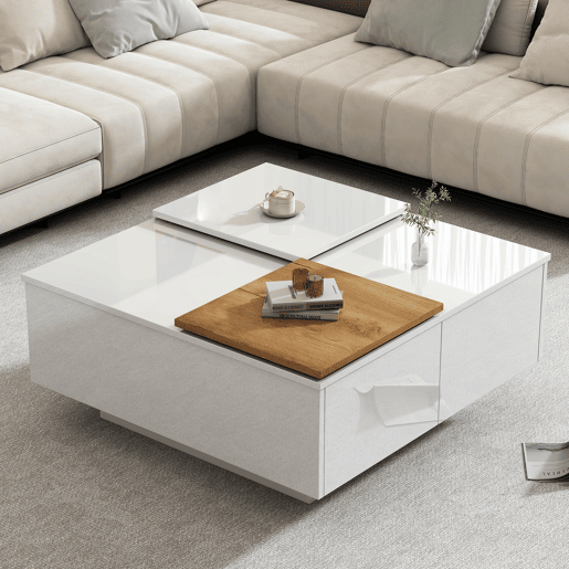 Mesa de centro quadrada 75x75x33,5cm - com 4 gavetas - Branco