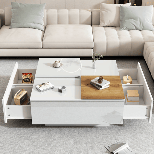 Mesa de centro quadrada 75x75x33,5cm - com 4 gavetas - Branco
