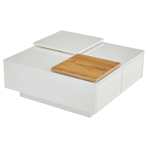 Mesa de centro quadrada 75x75x33,5cm - com 4 gavetas - Branco