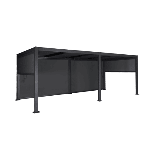 Pérgola bioclimática 3x6m alumínio e aço, lâminas ajustáveis + 4 toldos 3m, Palace 3x6m + acessórios, Antracite, 574x292x231 cm