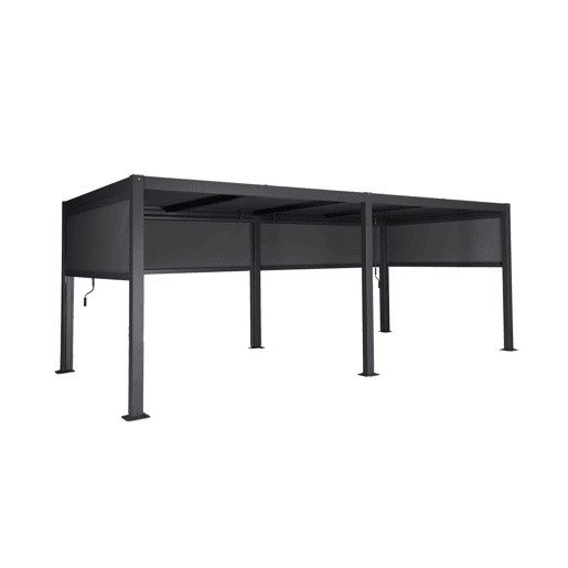 Pérgola bioclimática 3x6m alumínio e aço, lâminas ajustáveis + 4 toldos 3m, Palace 3x6m + acessórios, Antracite, 574x292x231 cm