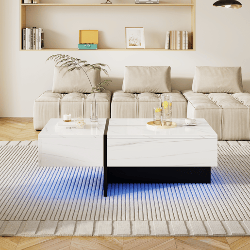 Mesa de centro - com sistema de iluminação LED controlado por aplicações - Branco