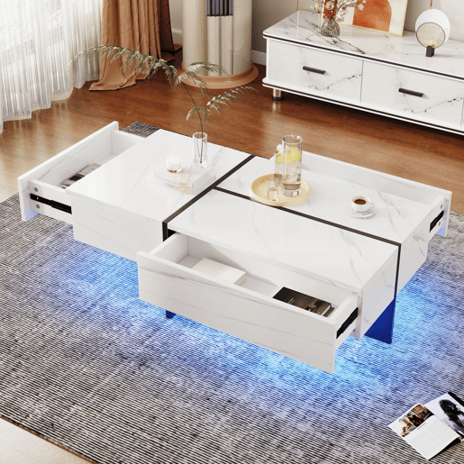 Mesa de centro - com sistema de iluminação LED controlado por aplicações - Branco