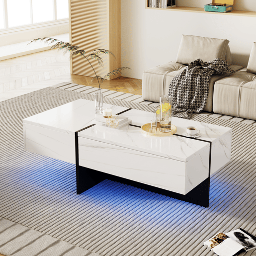 Mesa de centro - com sistema de iluminação LED controlado por aplicações - Branco