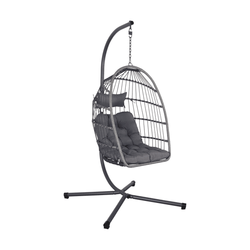 Poltrona ovo suspensa de aço, vime, poliéster, Toscana, Antracite, 105x105x196 cm